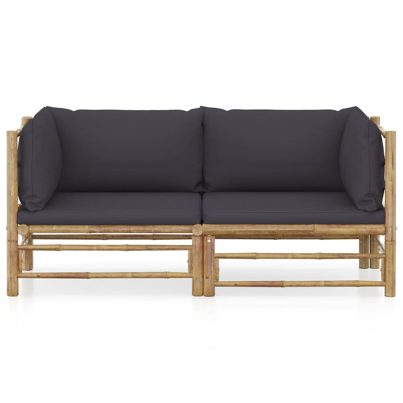 2 Piece Garden Lounge Set with Dark Grey Cushions Bamboo