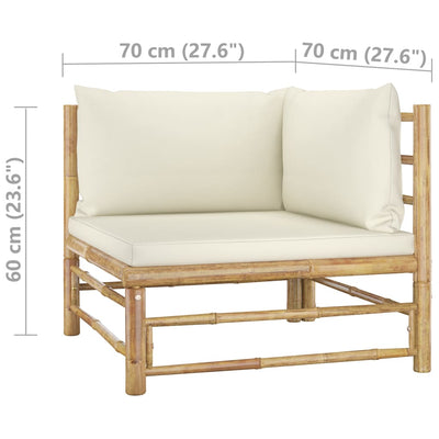 3 Piece Garden Lounge Set with Cream White Cushions Bamboo