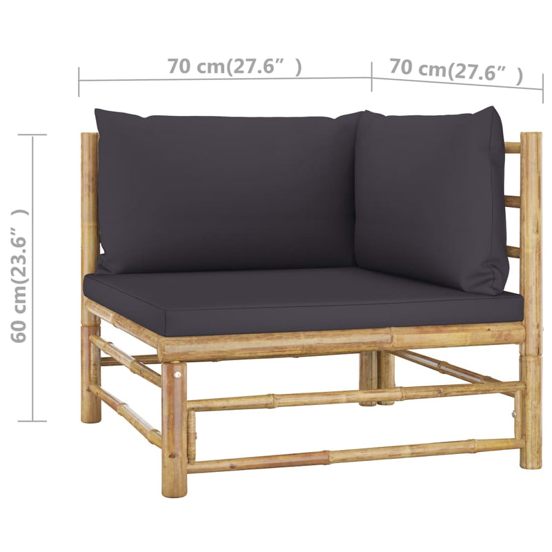 4 Piece Garden Lounge Set with Dark Grey Cushions Bamboo