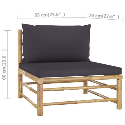 4 Piece Garden Lounge Set with Dark Grey Cushions Bamboo