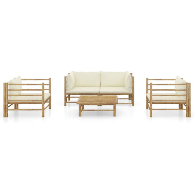 5 Piece Garden Lounge Set with Cream White Cushions Bamboo