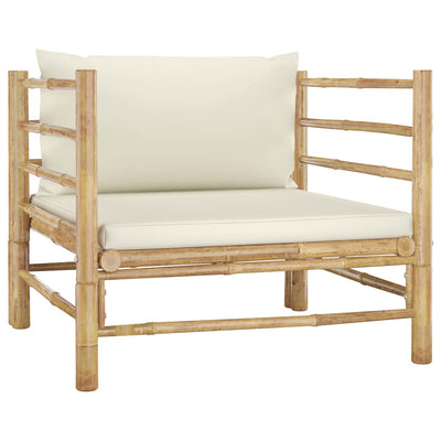 5 Piece Garden Lounge Set with Cream White Cushions Bamboo