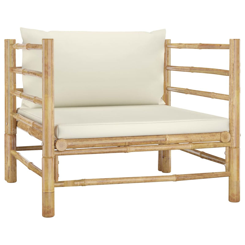 5 Piece Garden Lounge Set with Cream White Cushions Bamboo