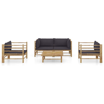 5 Piece Garden Lounge Set with Dark Grey Cushions Bamboo