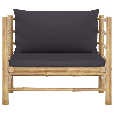 5 Piece Garden Lounge Set with Dark Grey Cushions Bamboo