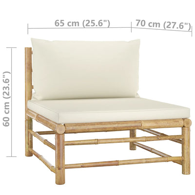 6 Piece Garden Lounge Set with Cream White Cushions Bamboo