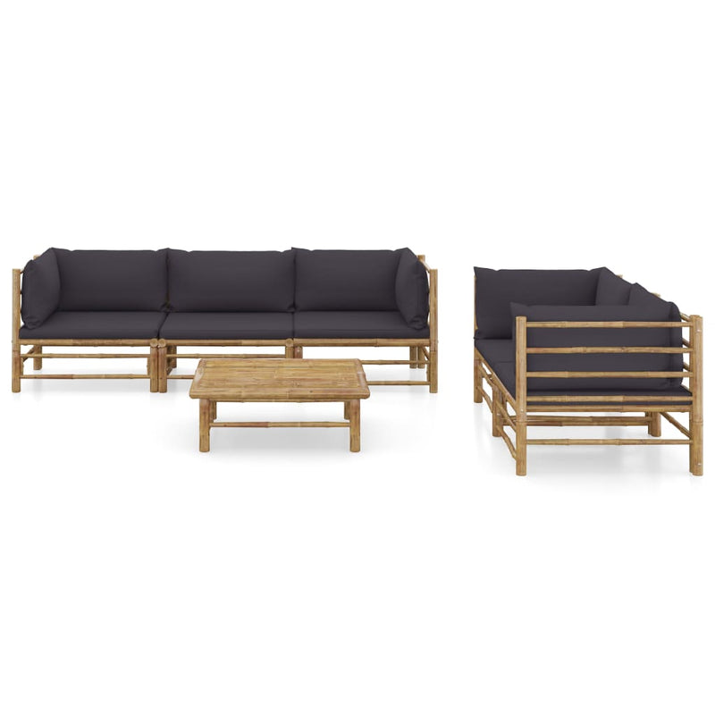 6 Piece Garden Lounge Set with Dark Grey Cushions Bamboo