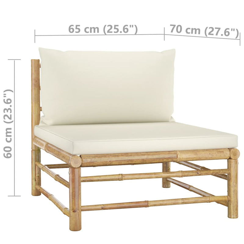 9 Piece Garden Lounge Set with Cream White Cushions Bamboo