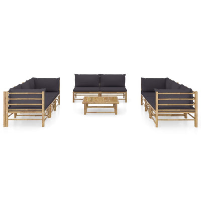 9 Piece Garden Lounge Set with Dark Grey Cushions Bamboo