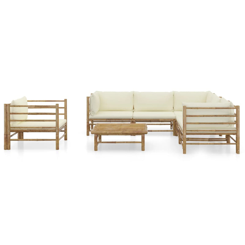 7 Piece Garden Lounge Set with Cream White Cushions Bamboo