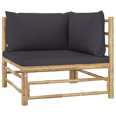 7 Piece Garden Lounge Set with Dark Grey Cushions Bamboo