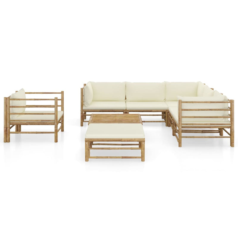 8 Piece Garden Lounge Set with Cream White Cushions Bamboo