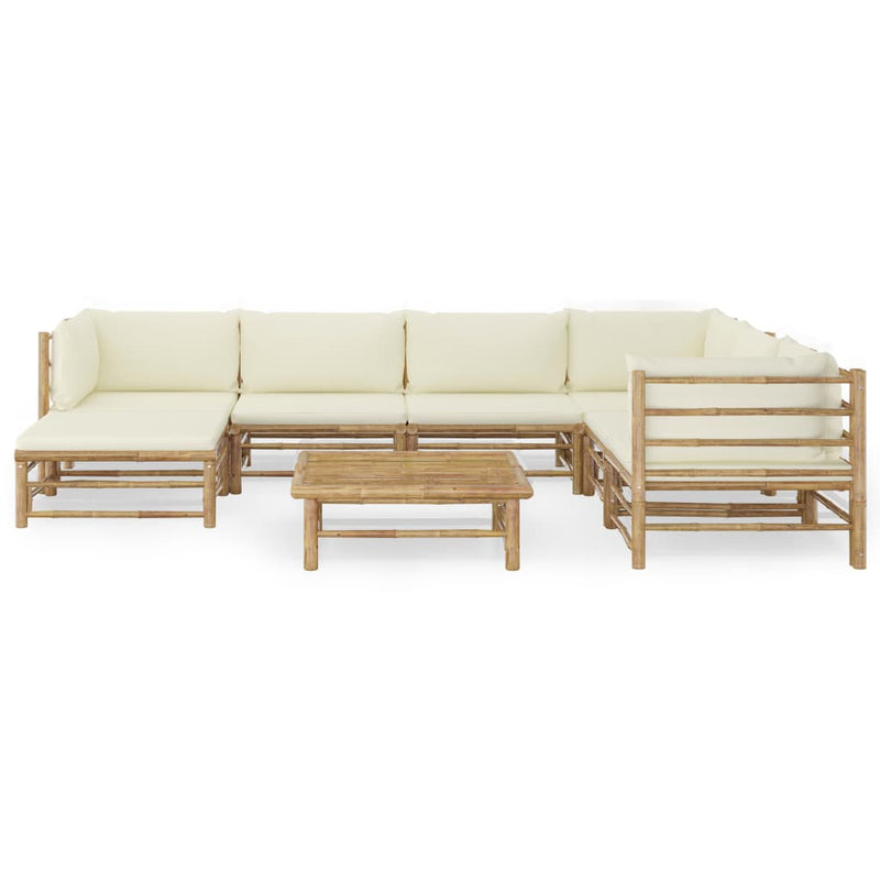 8 Piece Garden Lounge Set with Cream White Cushions Bamboo