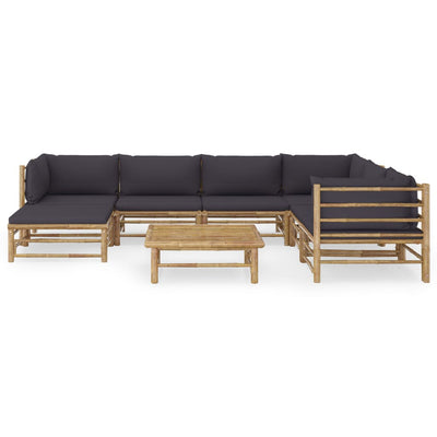 8 Piece Garden Lounge Set with Dark Grey Cushions Bamboo