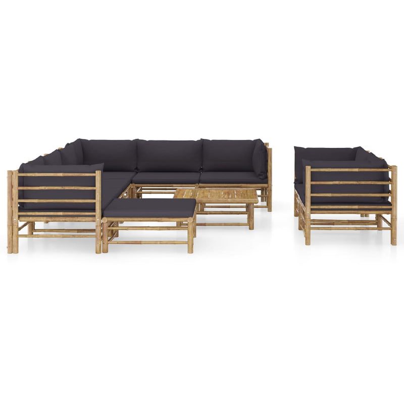 10 Piece Garden Lounge Set with Dark Grey Cushions Bamboo