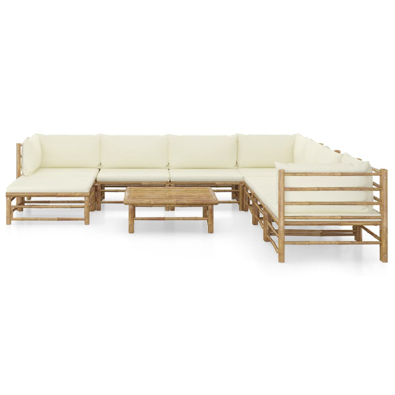 9 Piece Garden Lounge Set with Cream White Cushions Bamboo