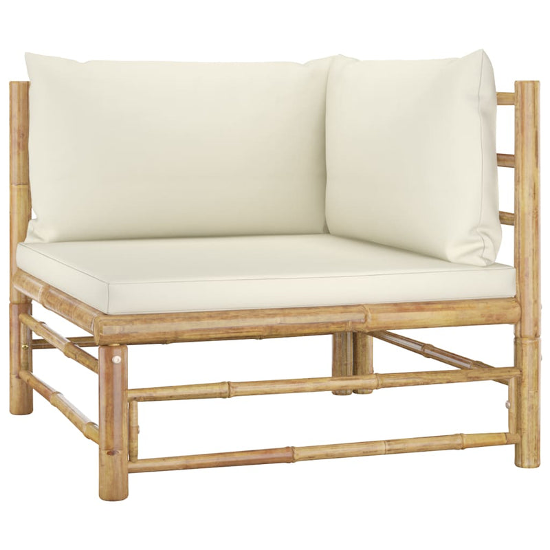 9 Piece Garden Lounge Set with Cream White Cushions Bamboo