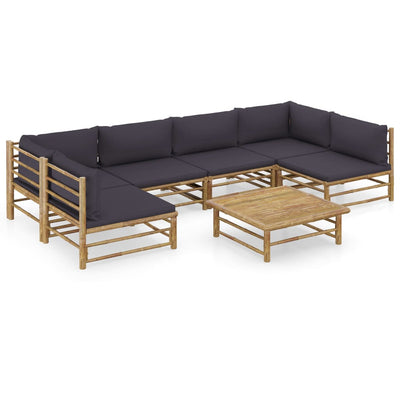 7 Piece Garden Lounge Set with Dark Grey Cushions Bamboo