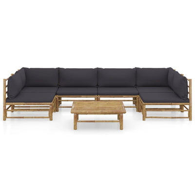 7 Piece Garden Lounge Set with Dark Grey Cushions Bamboo