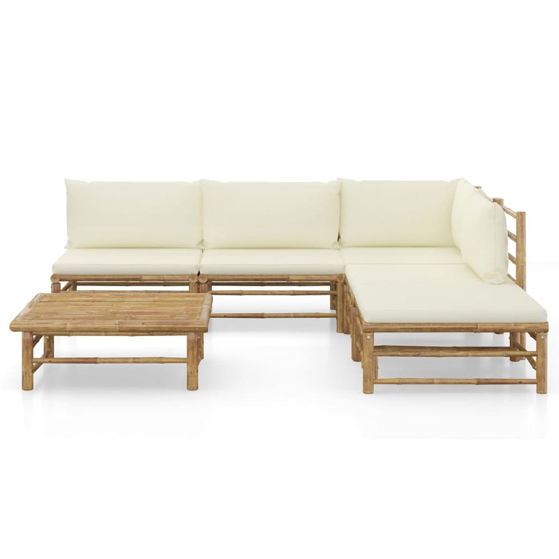 6 Piece Garden Lounge Set with Cream White Cushions Bamboo