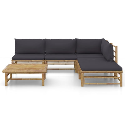 6 Piece Garden Lounge Set with Dark Grey Cushions Bamboo