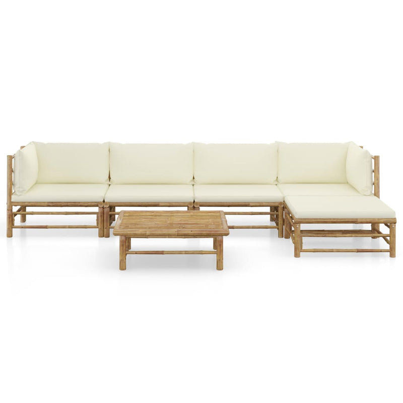 6 Piece Garden Lounge Set with Cream White Cushions Bamboo