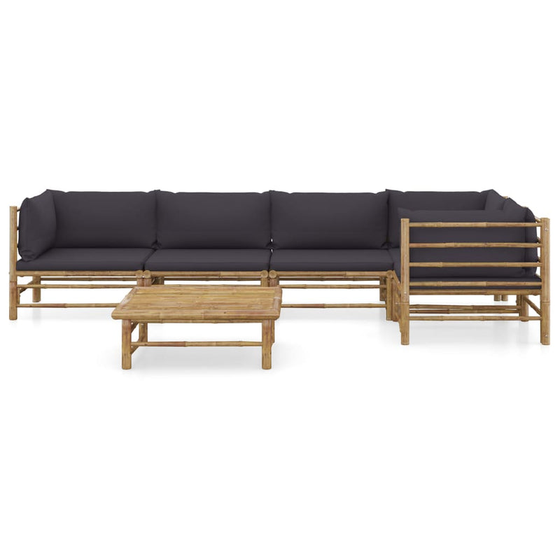 6 Piece Garden Lounge Set with Dark Grey Cushions Bamboo