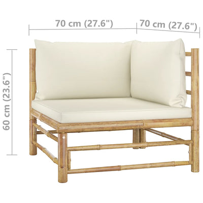 5 Piece Garden Lounge Set with Cream White Cushions Bamboo