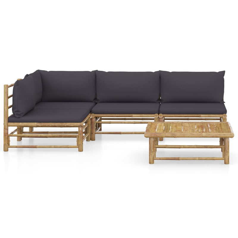 5 Piece Garden Lounge Set with Dark Grey Cushions Bamboo