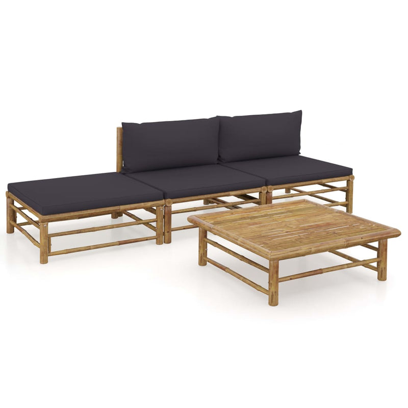 4 Piece Garden Lounge Set with Dark Grey Cushions Bamboo