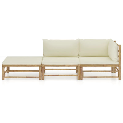 3 Piece Garden Lounge Set with Cream White Cushions Bamboo