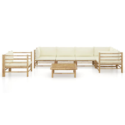 7 Piece Garden Lounge Set with Cream White Cushions Bamboo