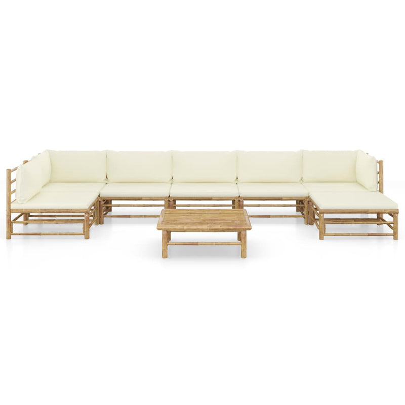 8 Piece Garden Lounge Set with Cream White Cushions Bamboo