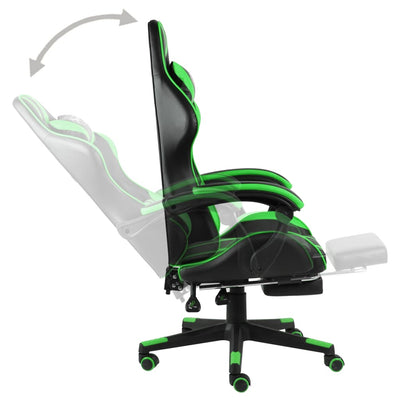 Racing Chair with Footrest Black and Green Faux Leather