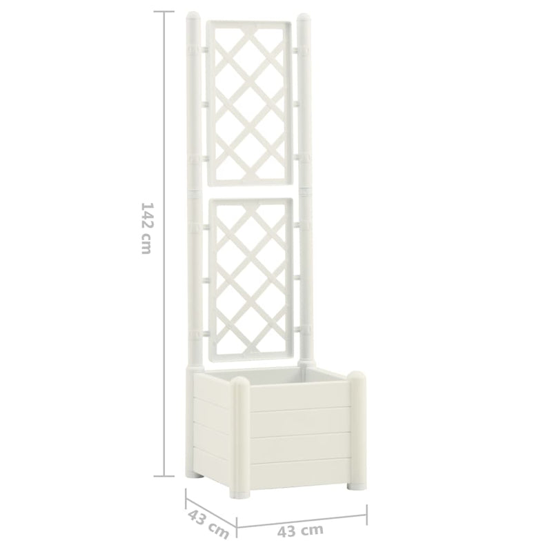 Garden Planter with Trellis 43x43x142 cm PP White