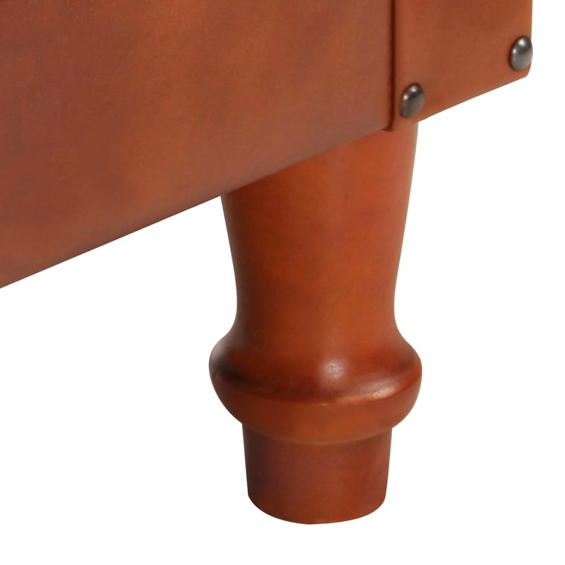 Tub Chair Brown Real Leather and Solid Mango Wood