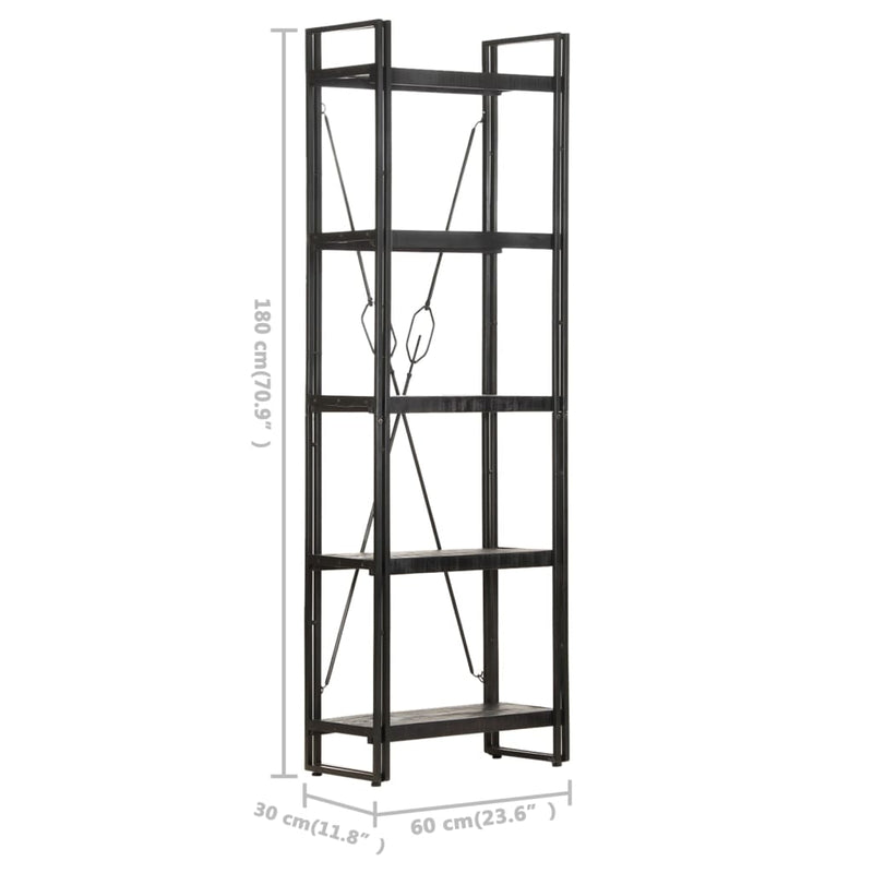 5-Tier Bookcase Black 60x30x180 cm Solid Mango Wood