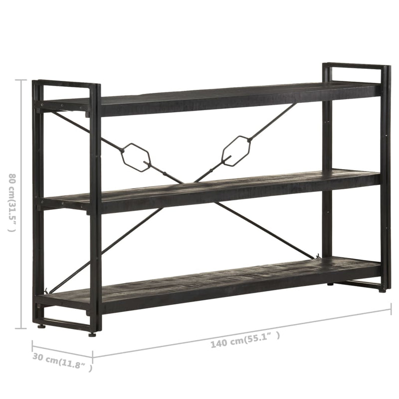 3-Tier Bookcase Black 140x30x80 cm Solid Mango Wood