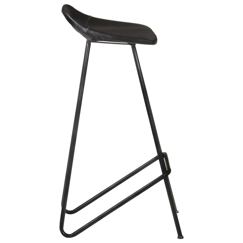 Bar Stools 2 pcs Black Real Leather