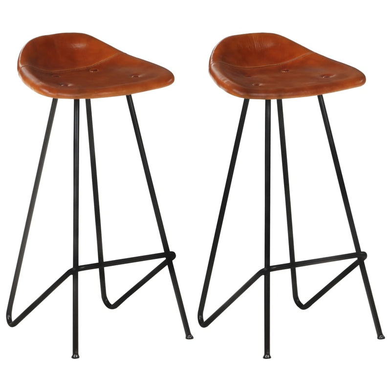 Bar Stools 2 pcs Brown Real Leather