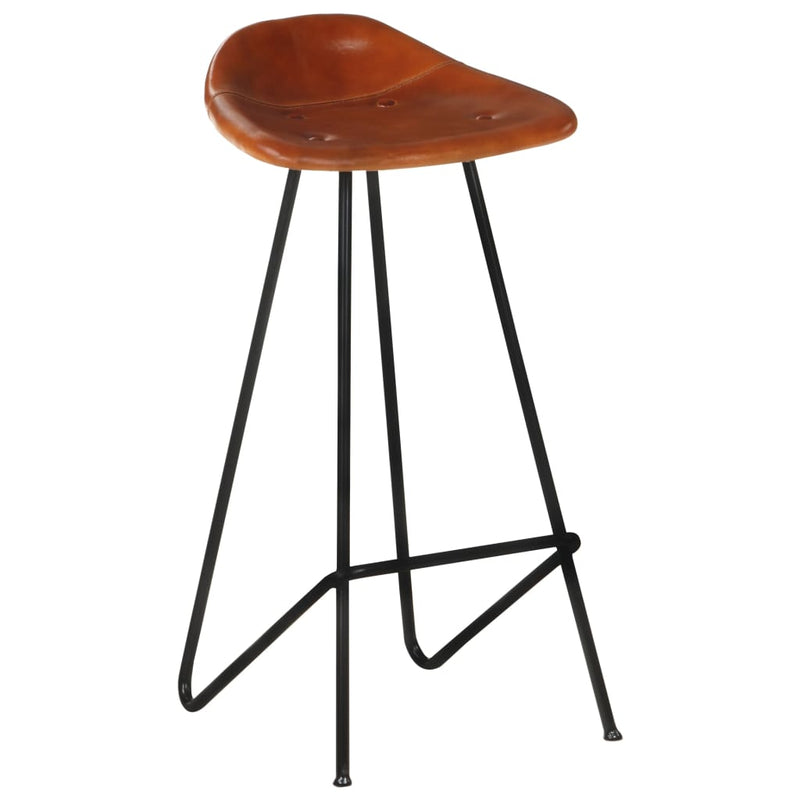 Bar Stools 2 pcs Brown Real Leather