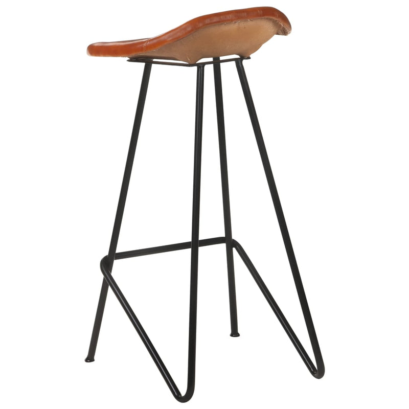 Bar Stools 2 pcs Brown Real Leather