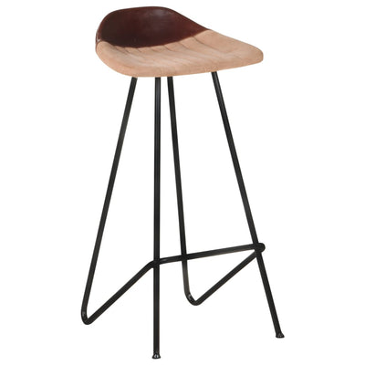 Bar Stools 2 pcs Brown Real Leather