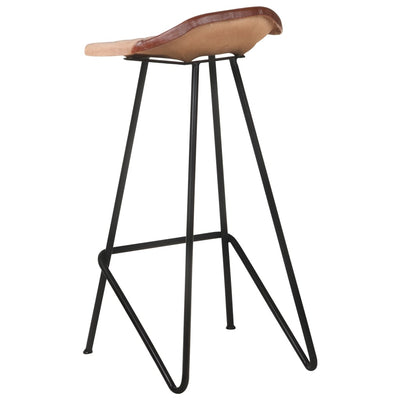 Bar Stools 2 pcs Brown Real Leather