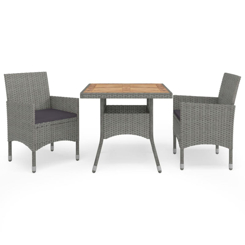 3 Piece Garden Dining Set Grey Poly Rattan and Acacia Wood