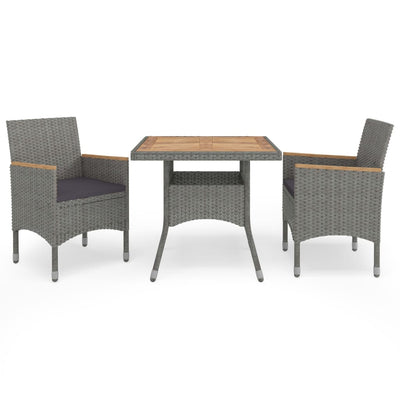 3 Piece Garden Dining Set Grey Poly Rattan and Acacia Wood