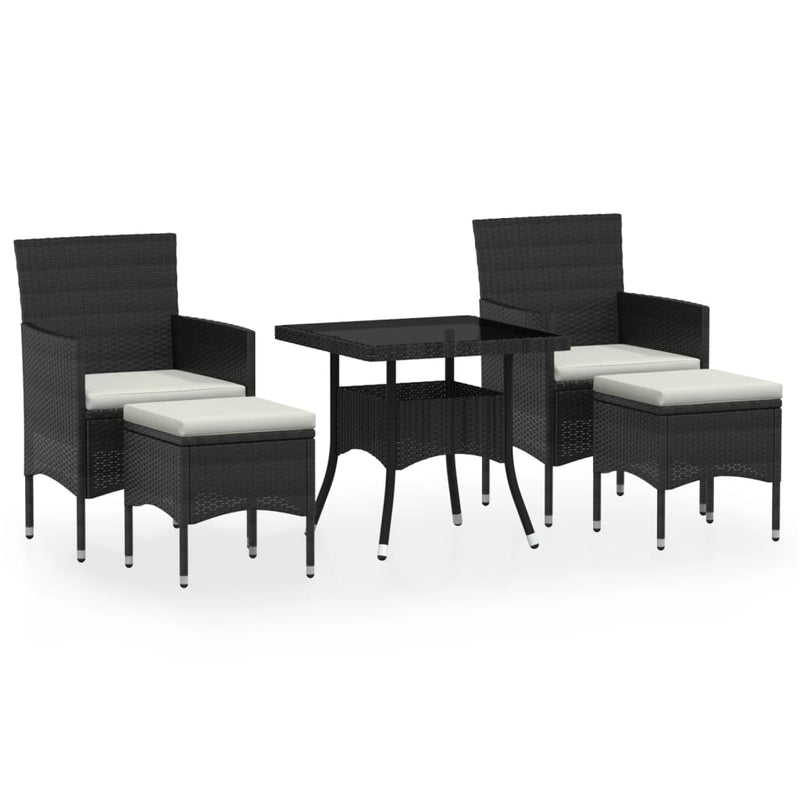 5 Piece Garden Dining Set Poly Rattan and Tempered Glass Black