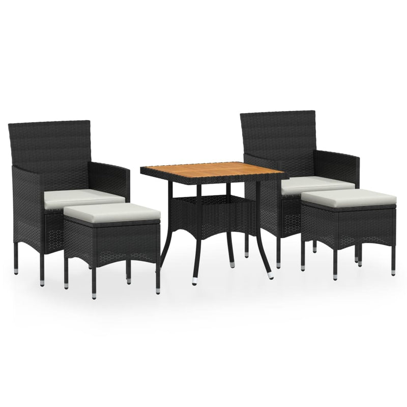 5 Piece Garden Dining Set Poly Rattan & Solid Acacia Wood Black