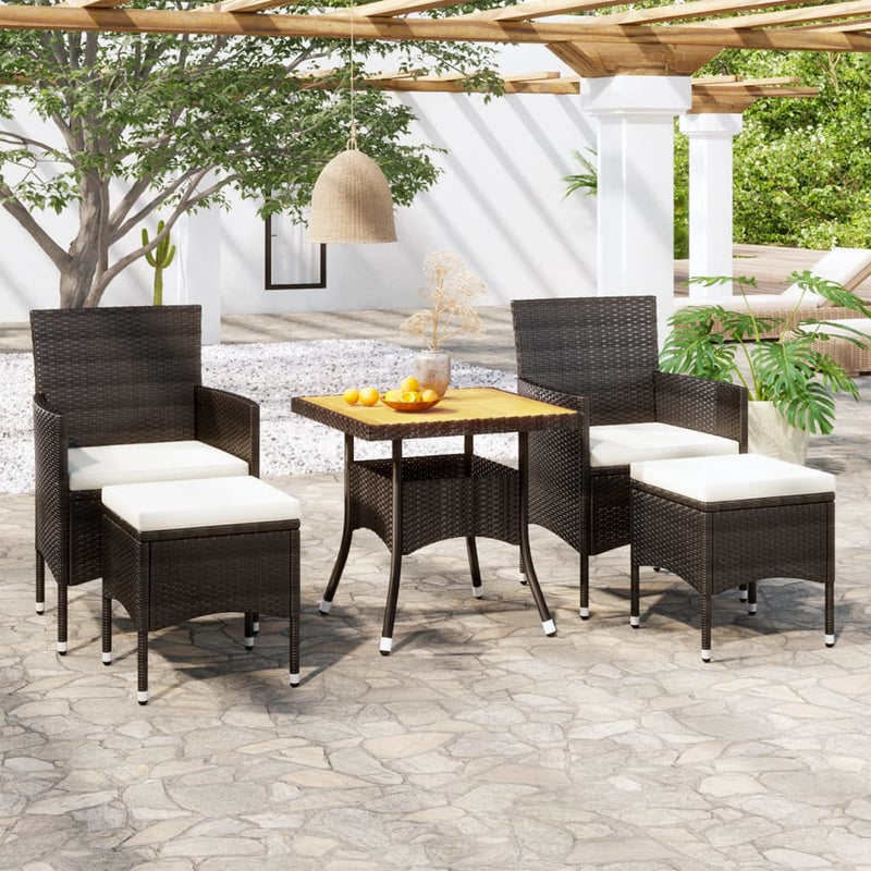 5 Piece Garden Dining Set Poly Rattan & Solid Acacia Wood Black