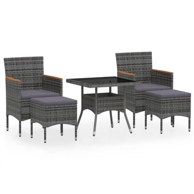 5 Piece Garden Dining Set Poly Rattan and Tempered Glass Grey